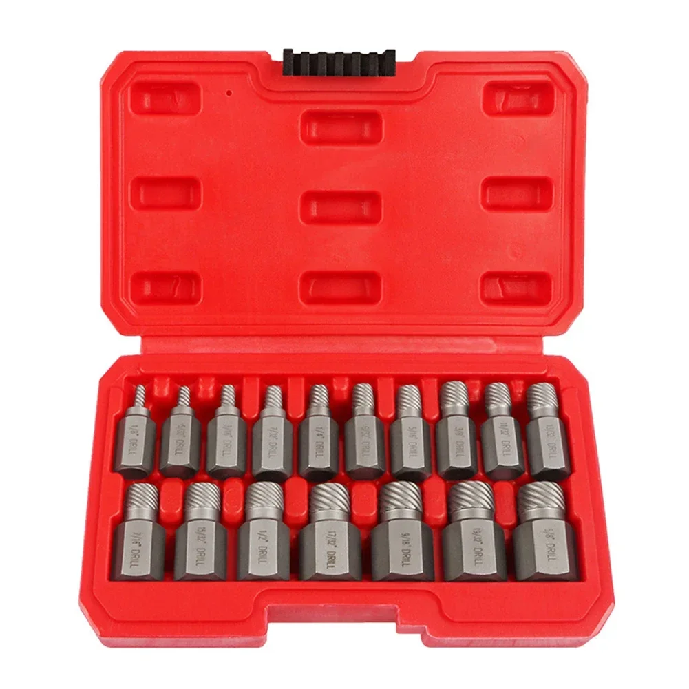 17Pcs Screw Extractor Kit Alloy Steel Damaged Screw Remover Set Metal Easy Out Drill Bits Bolt Stud Multi-Spline Screw Extractor