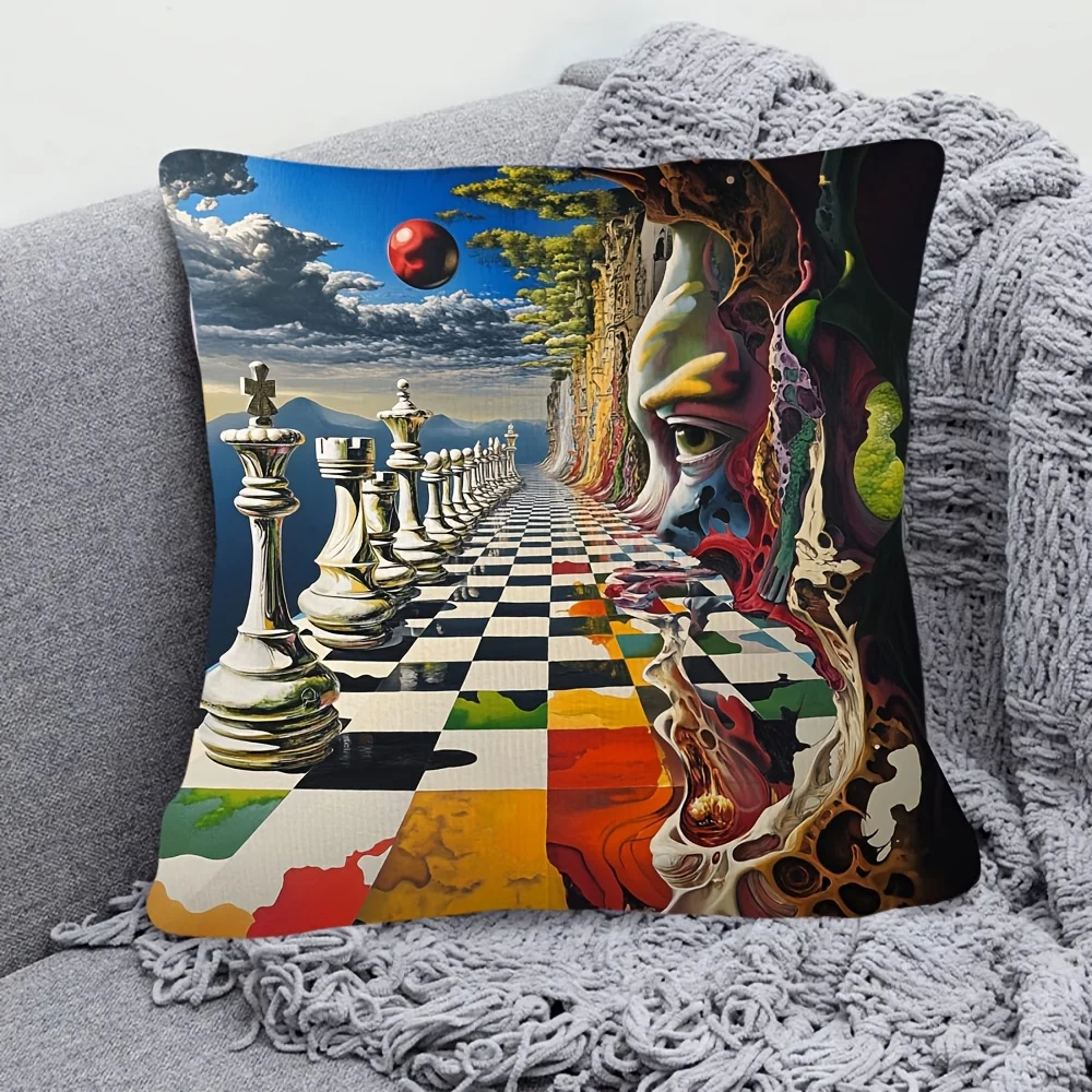 Surrealist Chess Pillow Case Abstract Face Cushion Cover Creative Strategy Game Art Home Decor for Sofa Bedroom Living Room Gift