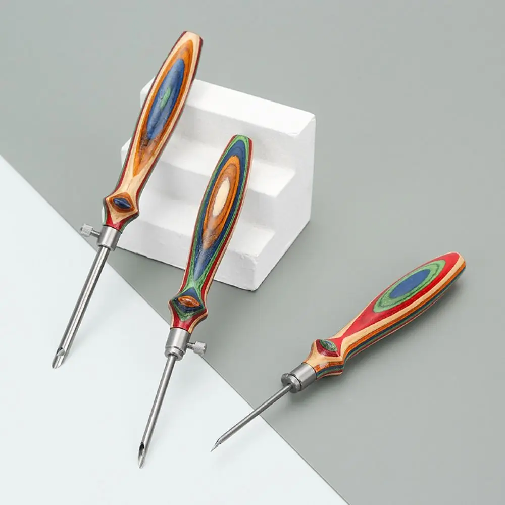Changeable Head Embroidery Stitch Pen Wooden Handle DIY Punch Needle Tool Adjustable Poking Cross Stitch Tools Poke Needle