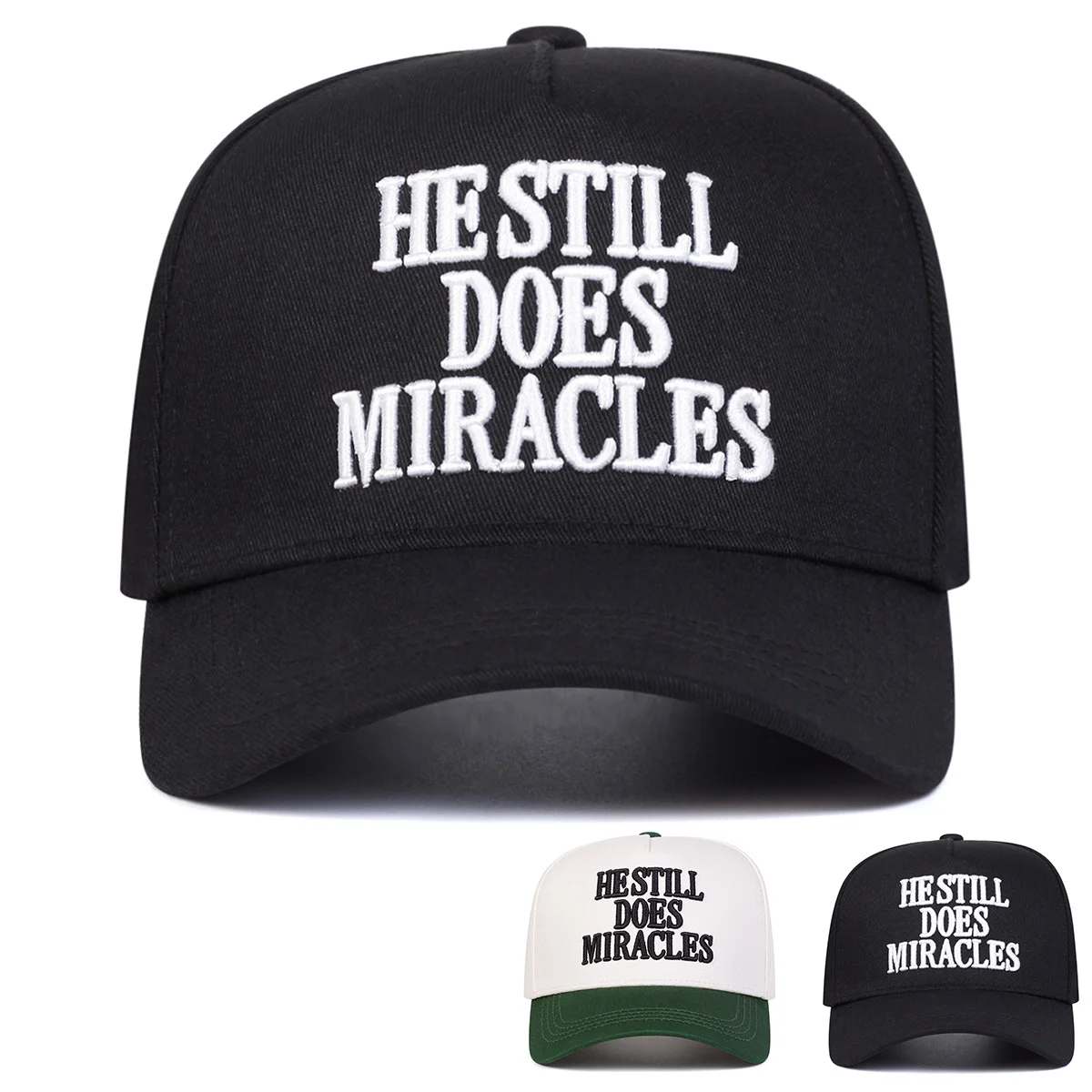 

1pc Men's Embroidered Baseball Cap with "HE STILL DOES MIRACLES" Design Adjustable Sun Protection Hat for Outdoor Travel, Beac