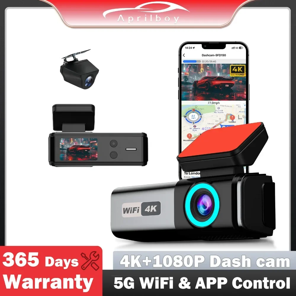 

Aprilboy 4K Dash Cam Front and Rear Dual Camer with GPS 5GHz WiFi Night Vision Car Dvr 24H Parking Monitor