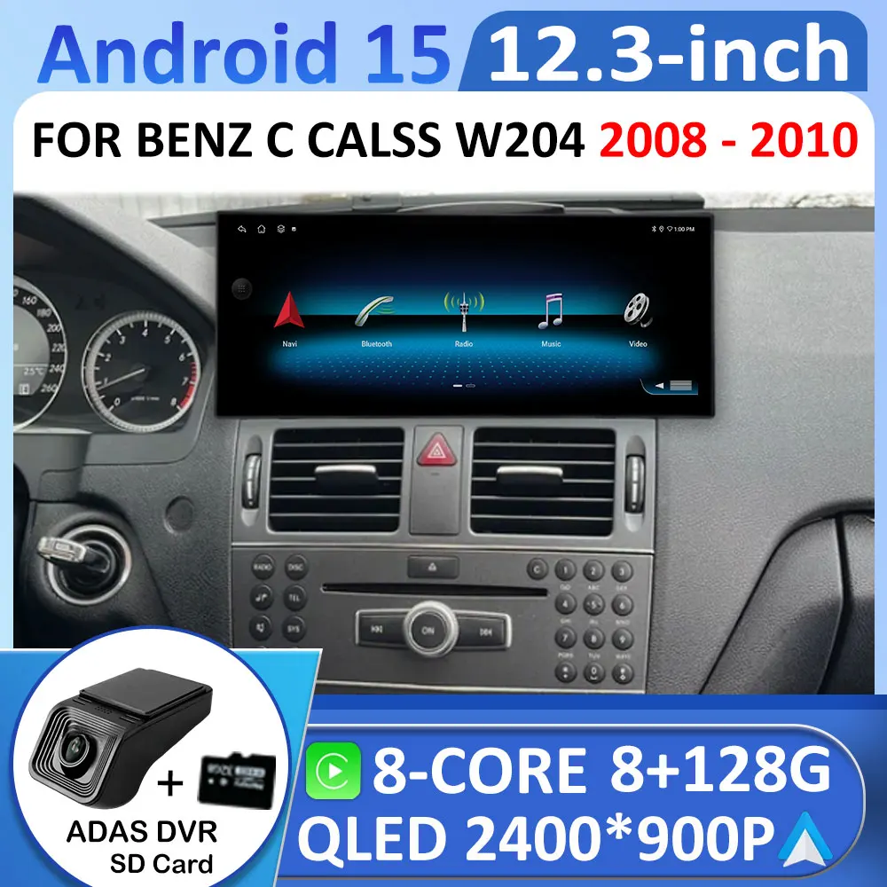 Android 15 for BENZ C CALSS W204 2008 2009 2010 Car Multimedia Video Player Wireless Carplay Cooling fan Bluetooth Accessroies