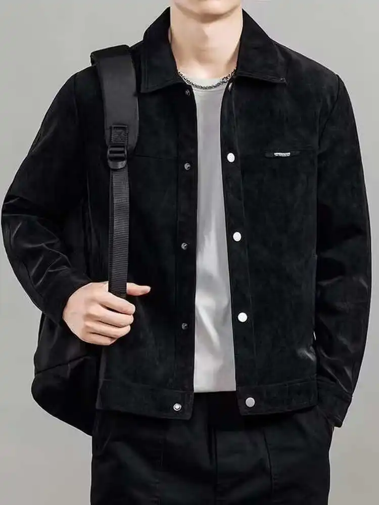 

Spring Autumn Men's Jaet 2025 New Sli Brand High-End Suede Flip Collar Haome Casual Wear Daily Outfit Coat