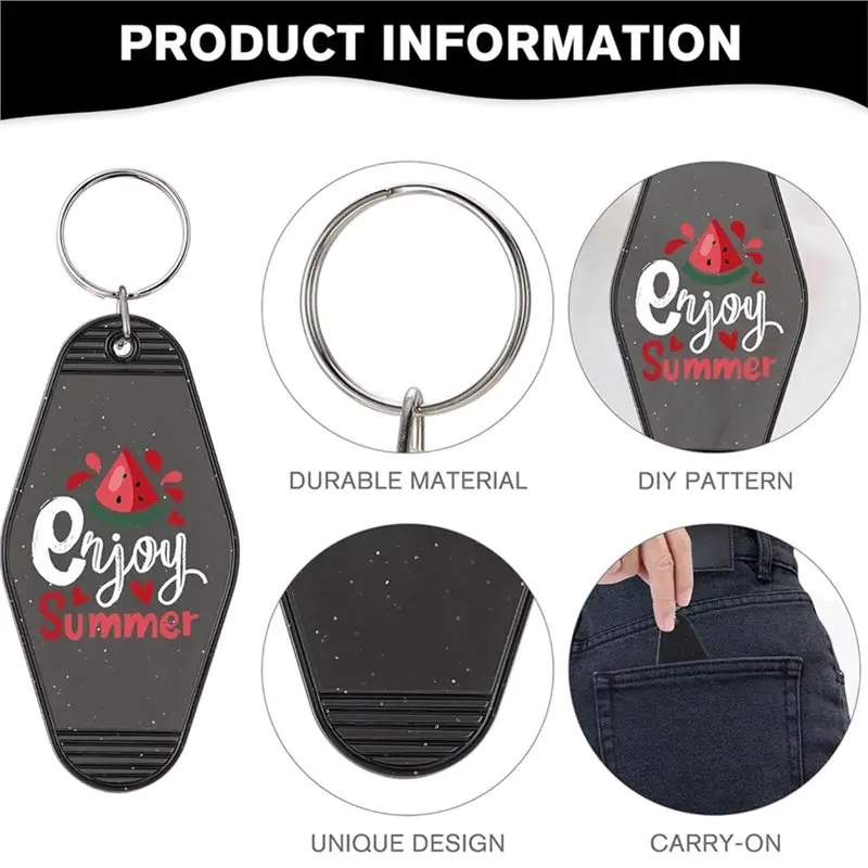 Blank Motel Keychain Bulk 50Pcs With Rings, Black With Glitter Vintage Hotel Keychains For DIY Crafts