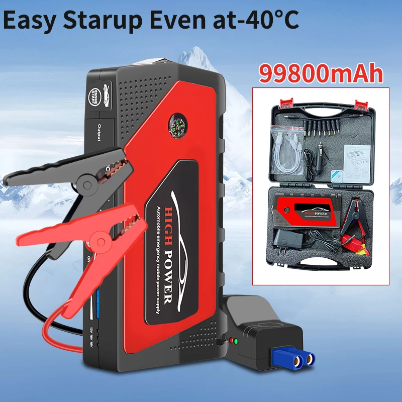 New 99800mAh Car Jump Starter 600A 12V Output 4 Usb Emergency Power Bank Start-up Auto Booster Battery Charger for Cars