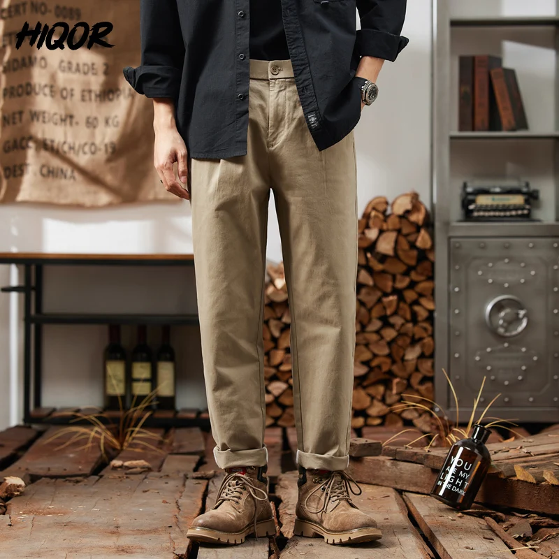 HIQOR Brand New Man Classic Work Stretch Cargo Pants Men Cotton Male Slim Grey Khaki Korea Spring Baggy Casual Trousers for Men