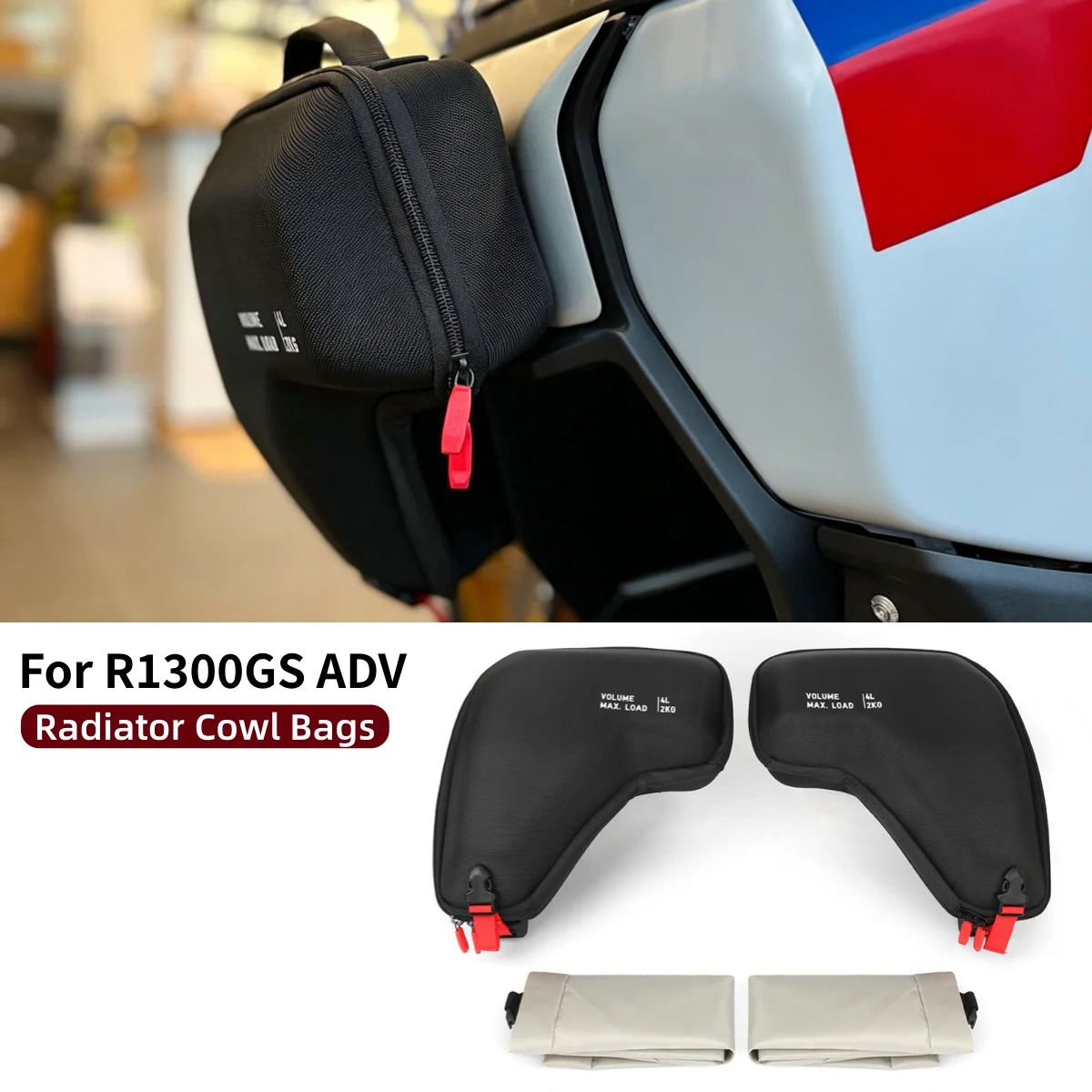 

4L Motorcycle Radiator Cowl Bag Side Frame Tool Storage Bags Fairing For BMW R1300GS Adventure R 1300 GS ADV R1300GSA 2024 2025