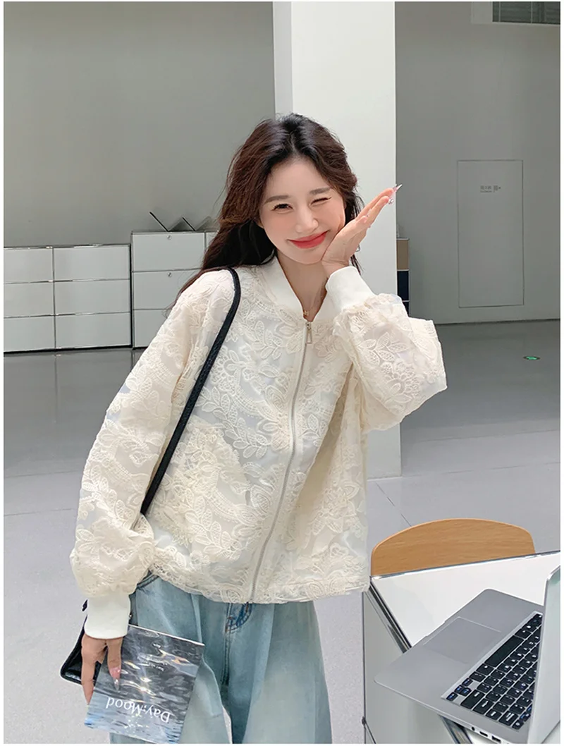 Embroidered Lace Baseball Jacket For Women's Spring And Summer New High-end Small Fragrant Wind Thin Sun Protection Shirt