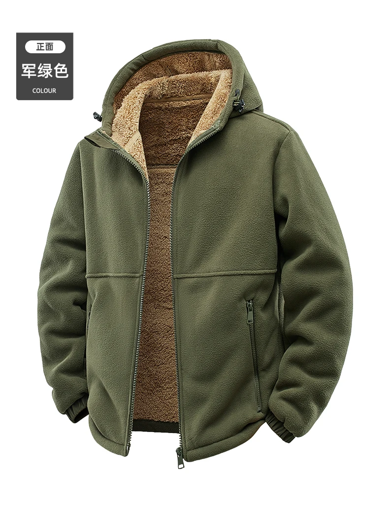 

Hooded Fleece Jacket for Men in Autumn and Winter, Thick Fleece Casual Hoodie, Loose Oversized Lambskin Jacket