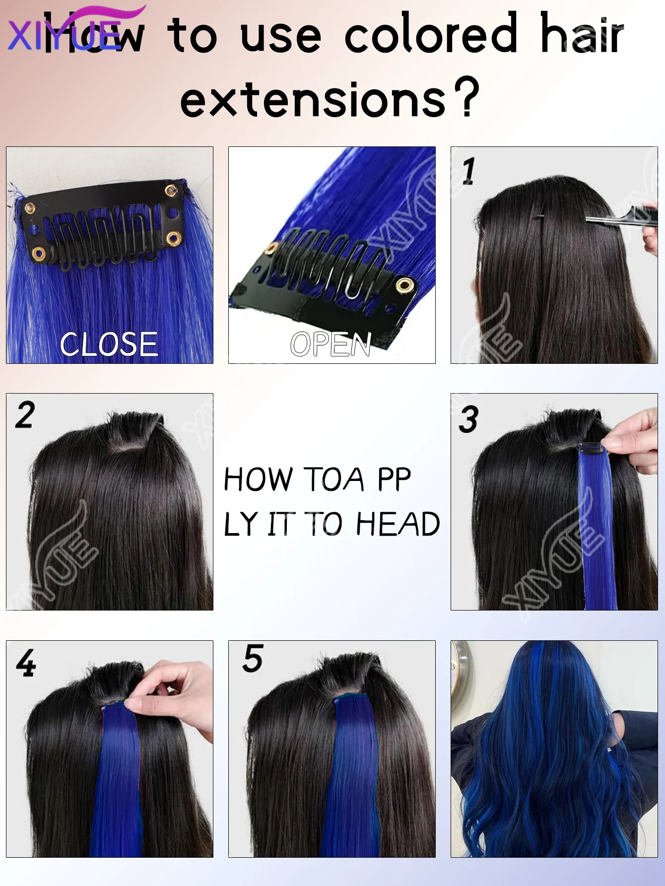 10 قطع من وصلات الشعر الاصطناعية باللونين الأحمر والأزرق بمشبك من SOlldag ملون للحفلات يسلط الضوء على قطعة شعر مستقيمة للأطفال والبنات والنساء #5