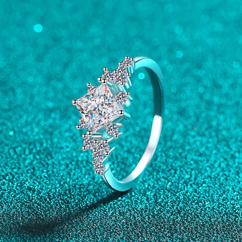 

Luxury 18K white gold wedding ring 1ct D color real moissanite square geometric design ring exquisite women's jewelry