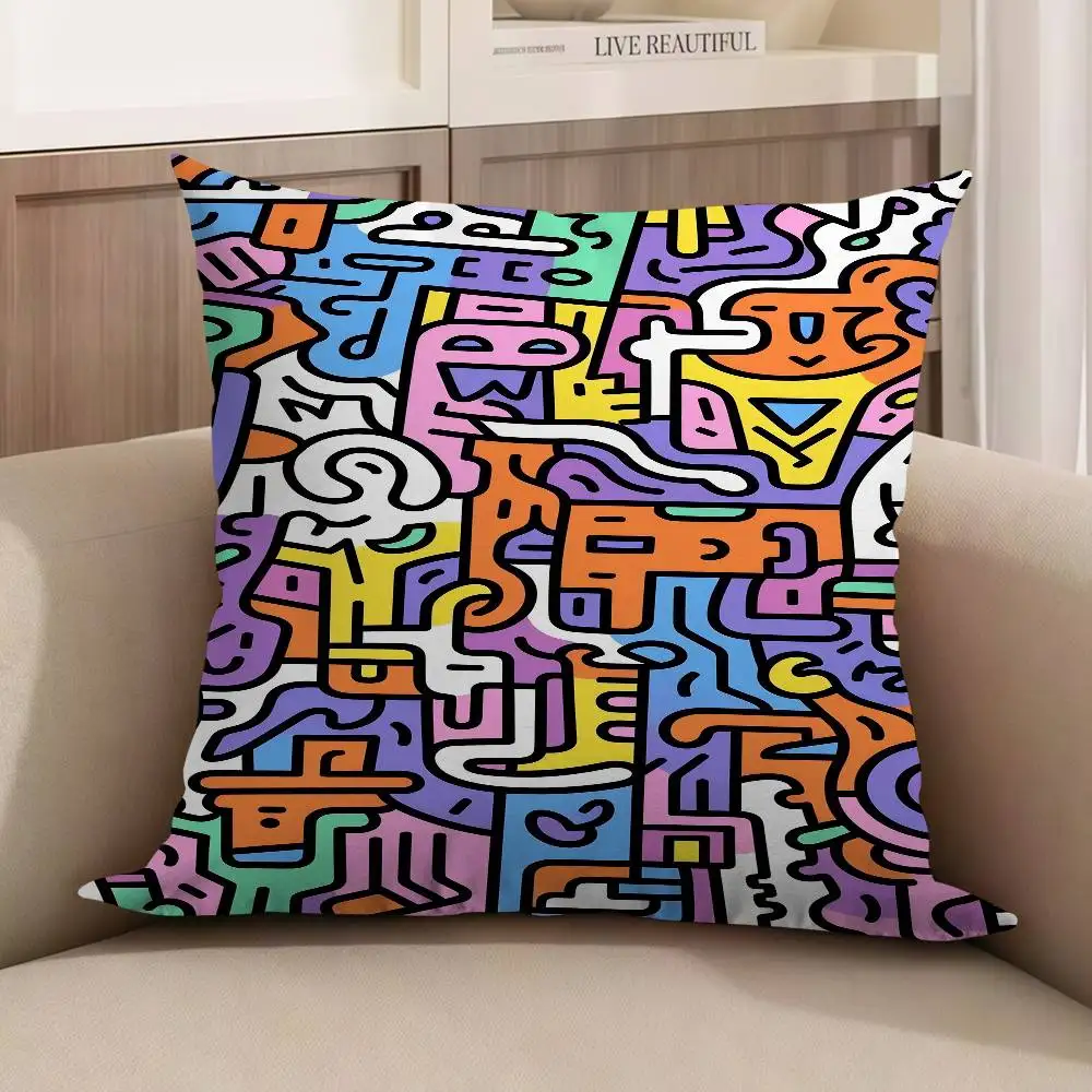 

Colorful Abstract Doodle Pattern Cushion Cover Pillowcase Upholstery Sofa Throw Pillow Home Decor Pillowcas