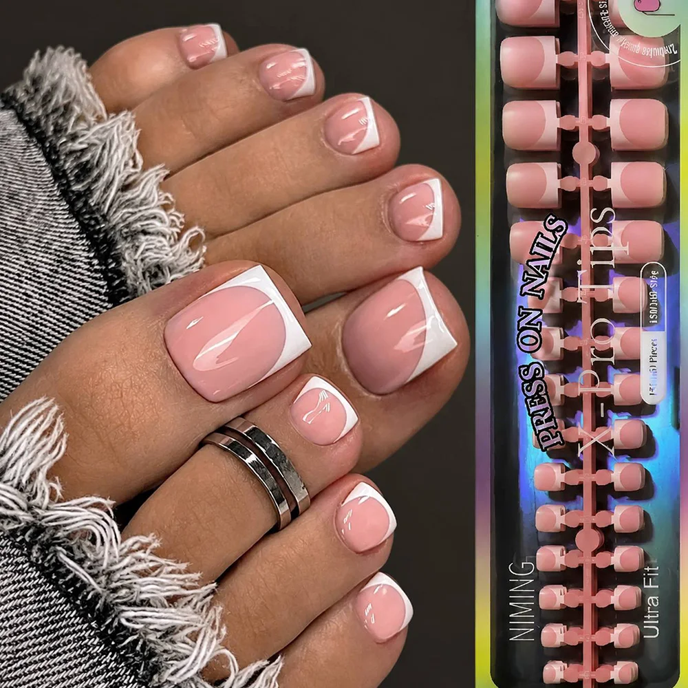 150Pcs Clean French Edge Square Press On Toenail Transparent Rounded Edge Square Fake Toenail Daily Wear Square False Toenail
