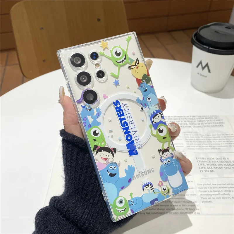 Disney-3Dモンスター大学ブラケットカバー、magsafe、ワイヤレス充電、s23、s24 ultra、s21、s22、s20 fe、note 10、20、かわいい