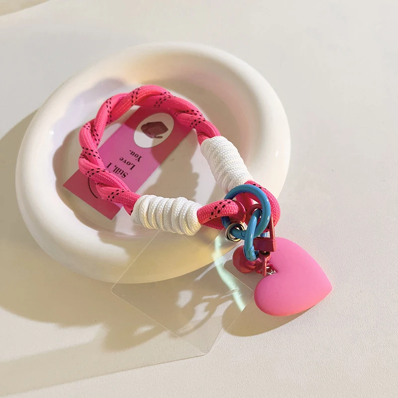 1 Piece Charm Strap Cord Keychain For Phone 16 Lanyards Bag CCD Girl Hanging Rope Heart Bell Pendant Braided Rope Phone Chain