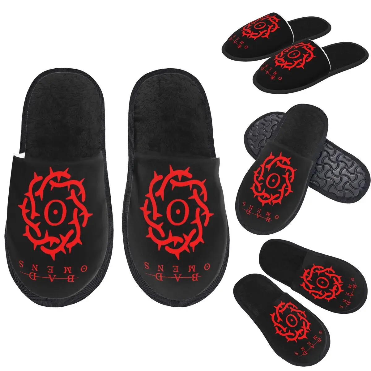 

Custom Bad Omens Band Logo Slippers Memory Foam Warm Soft Women House Slipper Bedroom Cozy Shoes