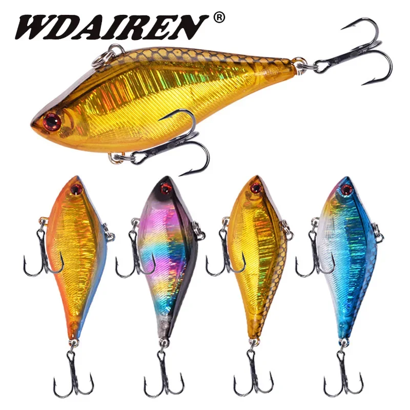 

1 Pc Laser Plastic Vib Fishing Lures 6cm 13.5g Vibration Sinking Wobblers Winter Tackle Artificial Bait with 8 # Triple Hooks