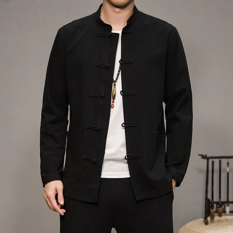 

Рубашка в китайском ретро-стиле из хлопка и льна с длинным рукавом на пуговицах, повседневная, в стиле Ханьфу, традиционная китайская модная одежда, топ