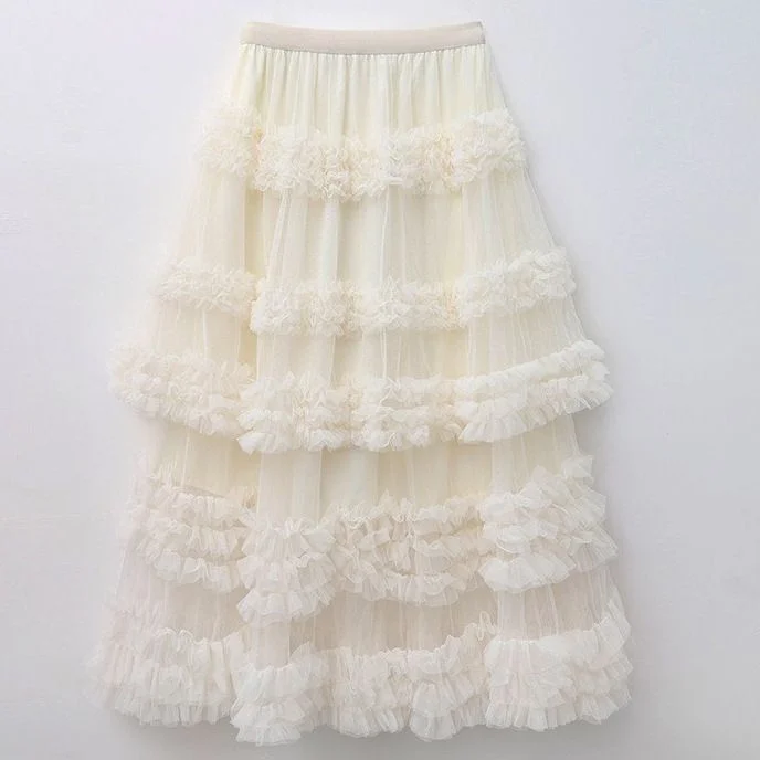 New Heavyweight Large Skirt Long Multi-layered Cake Skirt Fluffy Skirt High Waist Versatile  Color A-line Cross-border