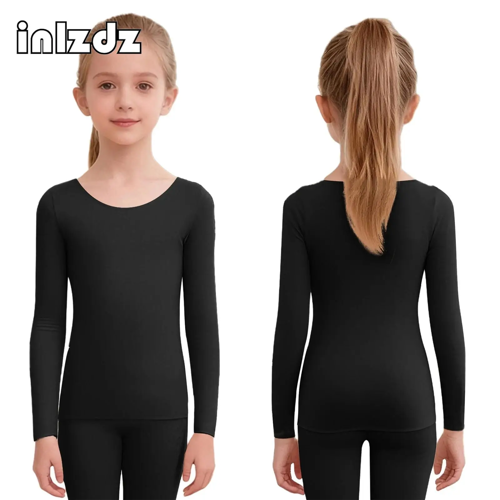 ملابس داخلية حرارية بدون خياطة للأطفال البنات بأكمام طويلة بلوفر علوي لممارسة رقص الباليه والجمباز ملابس تدريب