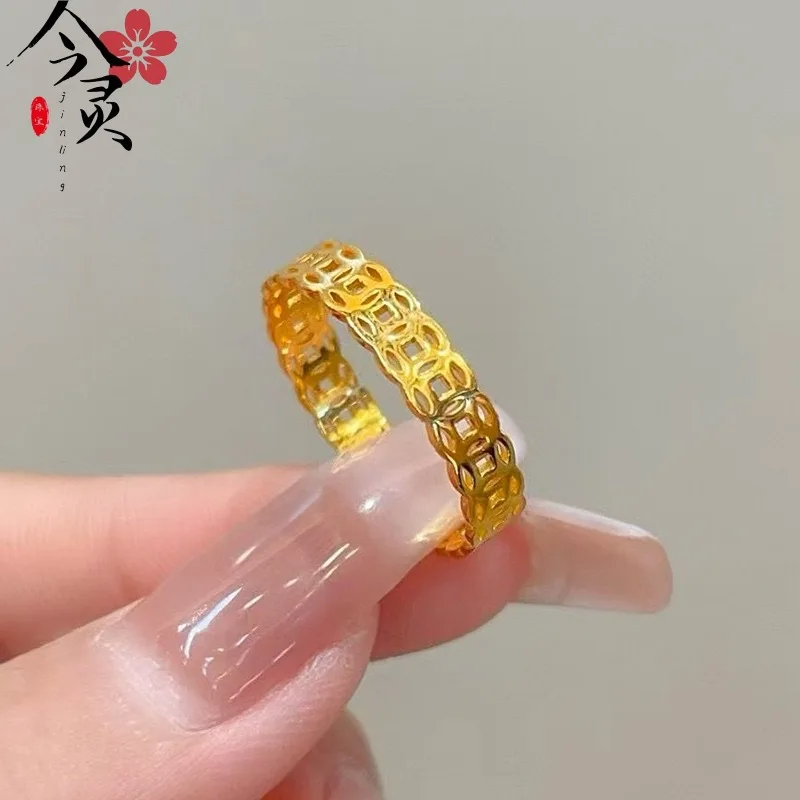 Hypoallergenic Prosperous Money Ring For Women 24K Gold AU999 High purity gold brings safe comfort to sensitive finger skin