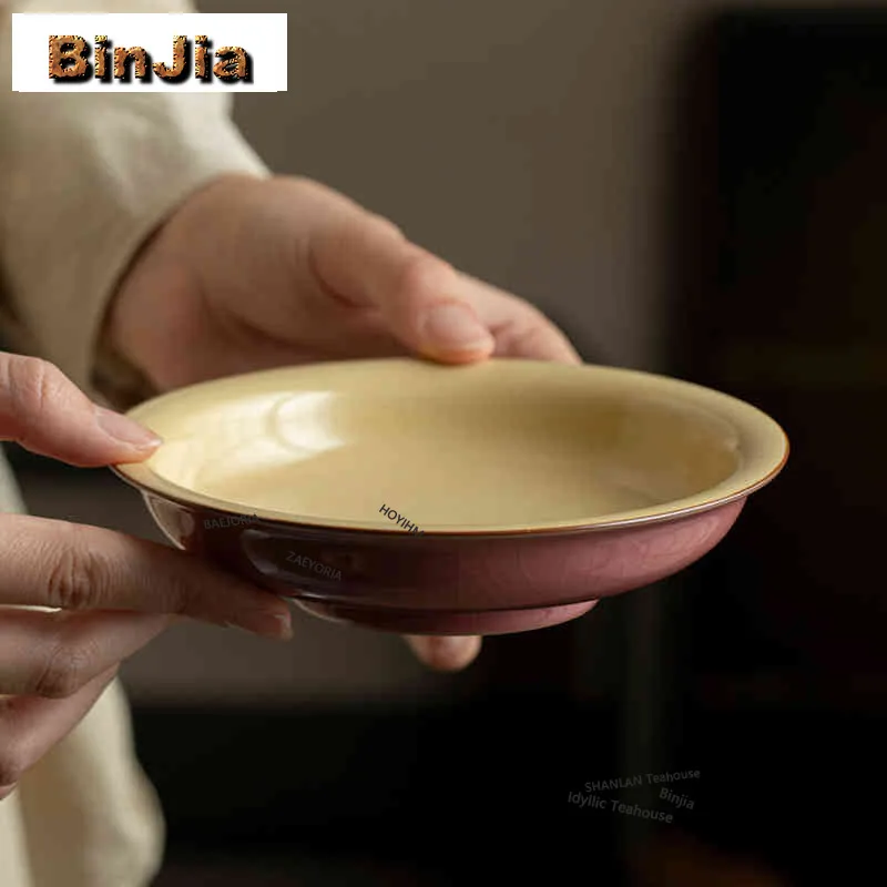 BAEJORIA Pink Ru Kiln Pot Bearing Holder Zisha Pot Dessert Serving Trays Dry Soaking Table Tea Tray Coasters Cha Accessories Tea