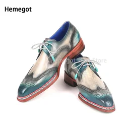 Men's Mixed Color Genuine Leather Brogue Shoes Luxury High Quality Pointed Toe Dress Shoes Party Vintage Fashion Loafers