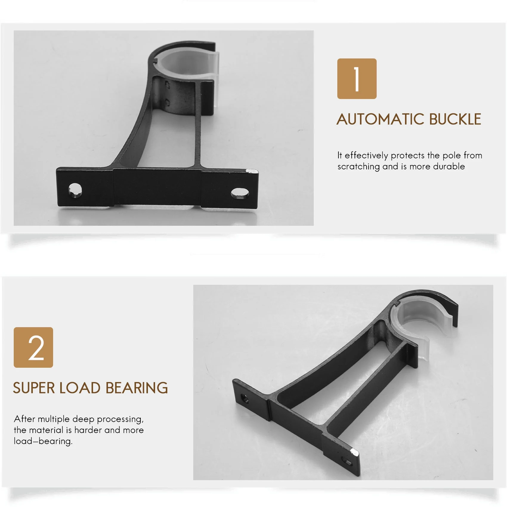 Single Curtain Rod Brackets for Drapery Rod Aluminum Alloy Heavy Duty Curtain Rod Holders (Black) 6Pcs