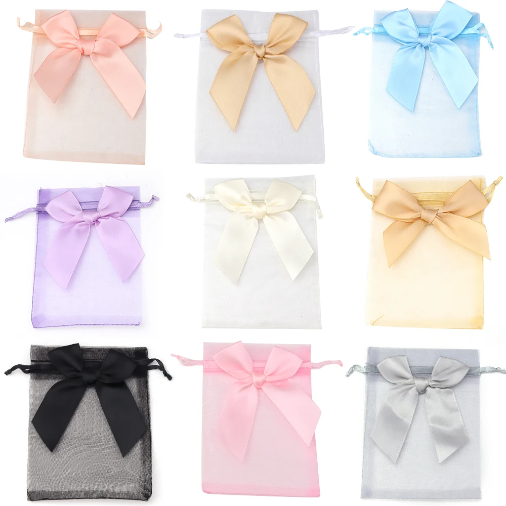 5pcs 9x12cm New Organza Gift Bag Bowknot Drawstring Pouch For Christmas Party Wedding Exquisite Jewelry Candy Gift Packaging Bag