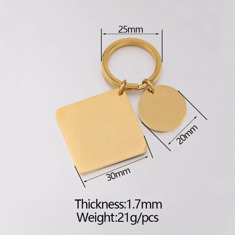 Stainless Steel Key Chain Hanging Square Round Pendant Keyring For DIY Making Keychain Square Blank Keychain Tag For Engraving