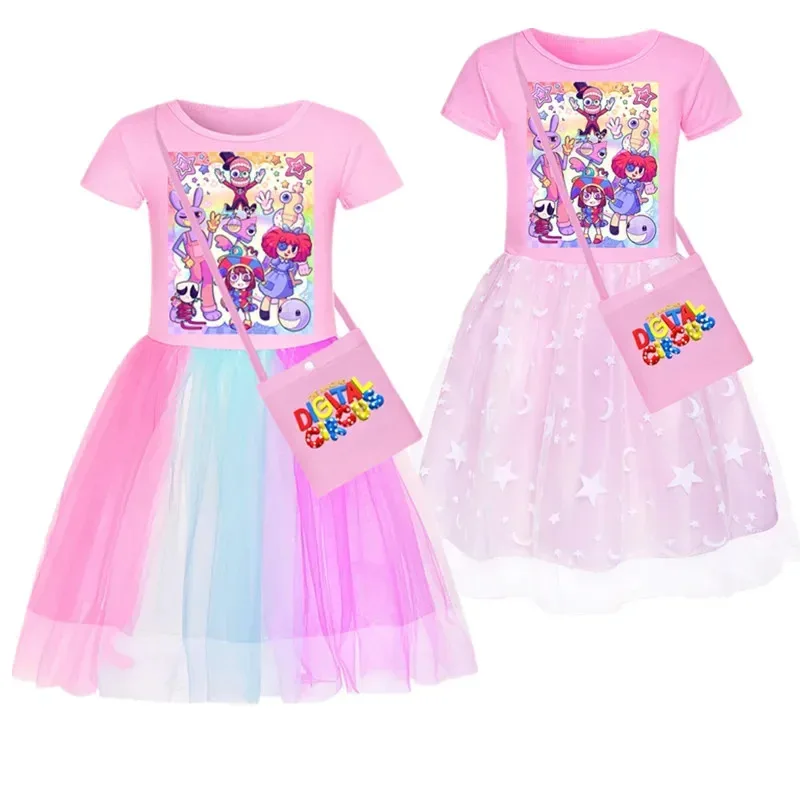 

New Amazing Digital Circus Girls Dresses Princess Children Clothing Cartoon Ragatha pomni Print Summer Fashion Girl Dress 3-8Y