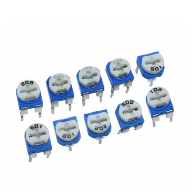 100Pcs/Box RM065 Carbon Film Horizontal Trimpot Potentiometer Assortment Kit 10 Values Variable Resistor 500R 1K 2K 5K 10K -1M
