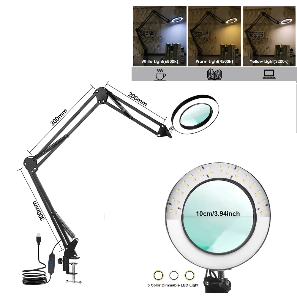72LED 8X/10X NIEUWE Verlichte Vergrootglas USB 3 Kleuren LED Vergrootglas voor Soldeerbout Reparatie/Tafellamp/Huidverzorging Schoonheid