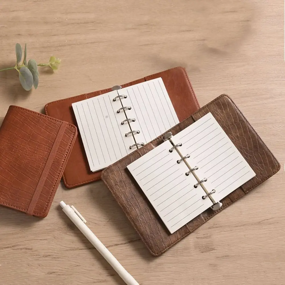 

Simple A8 Leather Binder Notebook Blank Line 5 Holes Mini Diary Planner Schedule Portable Loose leaf Notebook School