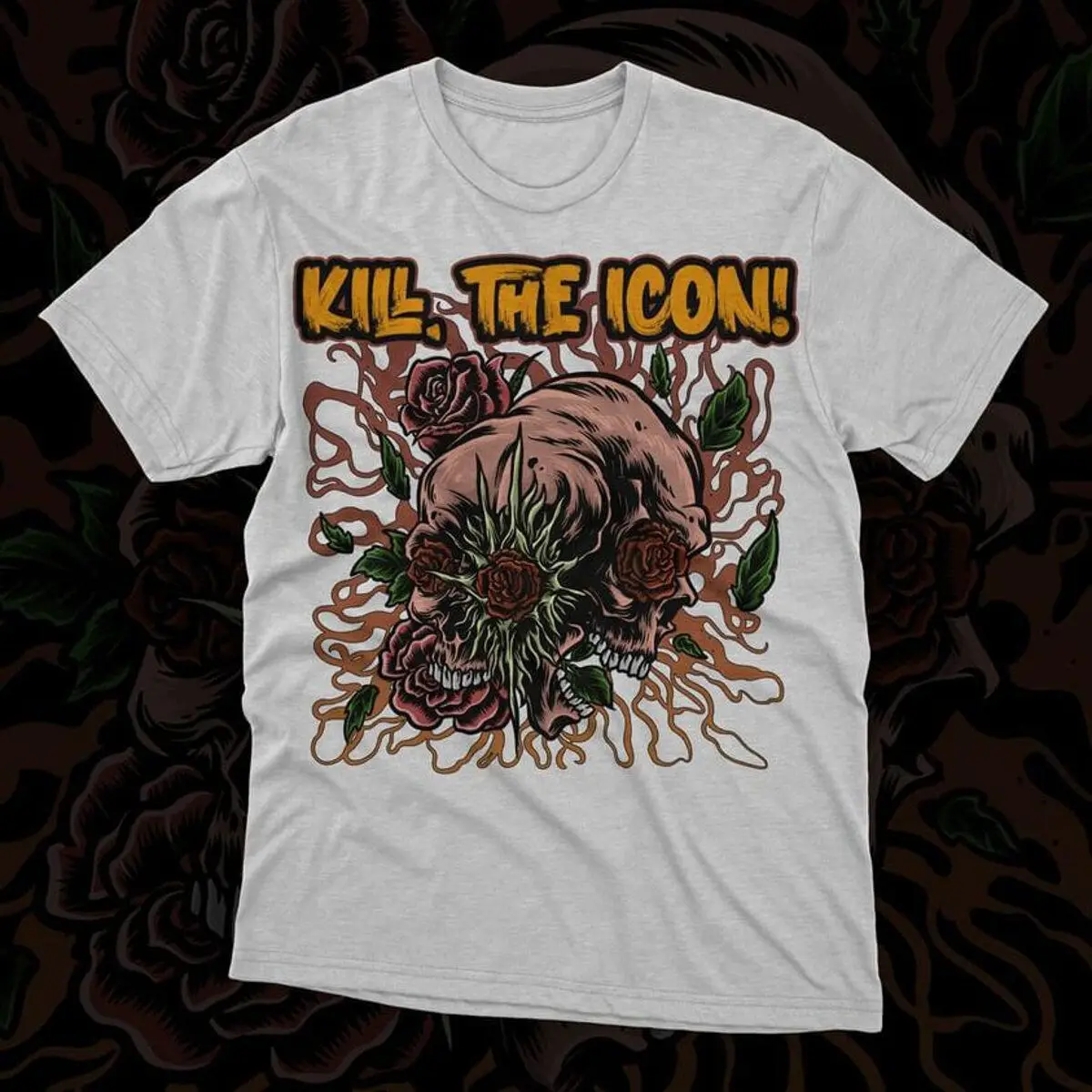 

Two Skulls T-Shirt KILL, THE ICON! Band Short Sleeve Gray All Size Shirt AC2388