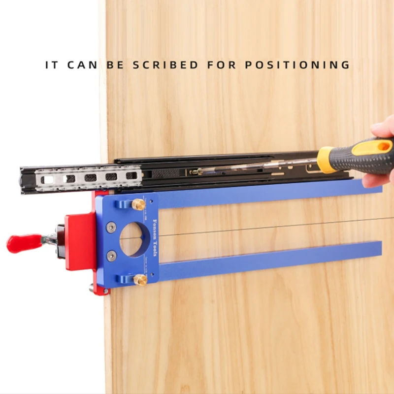 Punching Installation Jig for Drawer Slide Rail - Adjustable Woodworking Cabinet Hidden Rail Drilling with Extension Rod-A21R