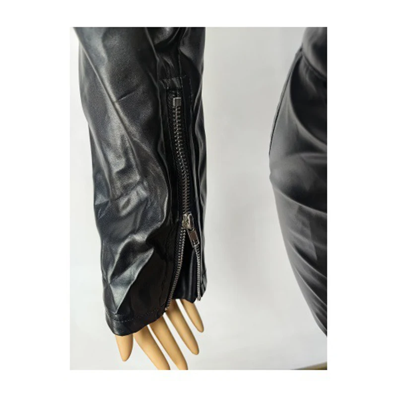 أطقم سراويل نسائية من جلد البولي يوريثان مكونة من قطعتين سترة قصيرة بسحاب وأكمام طويلة وبنطلون رصاص بدلة ضيقة عالية الشارع مكونة من قطعتين #6