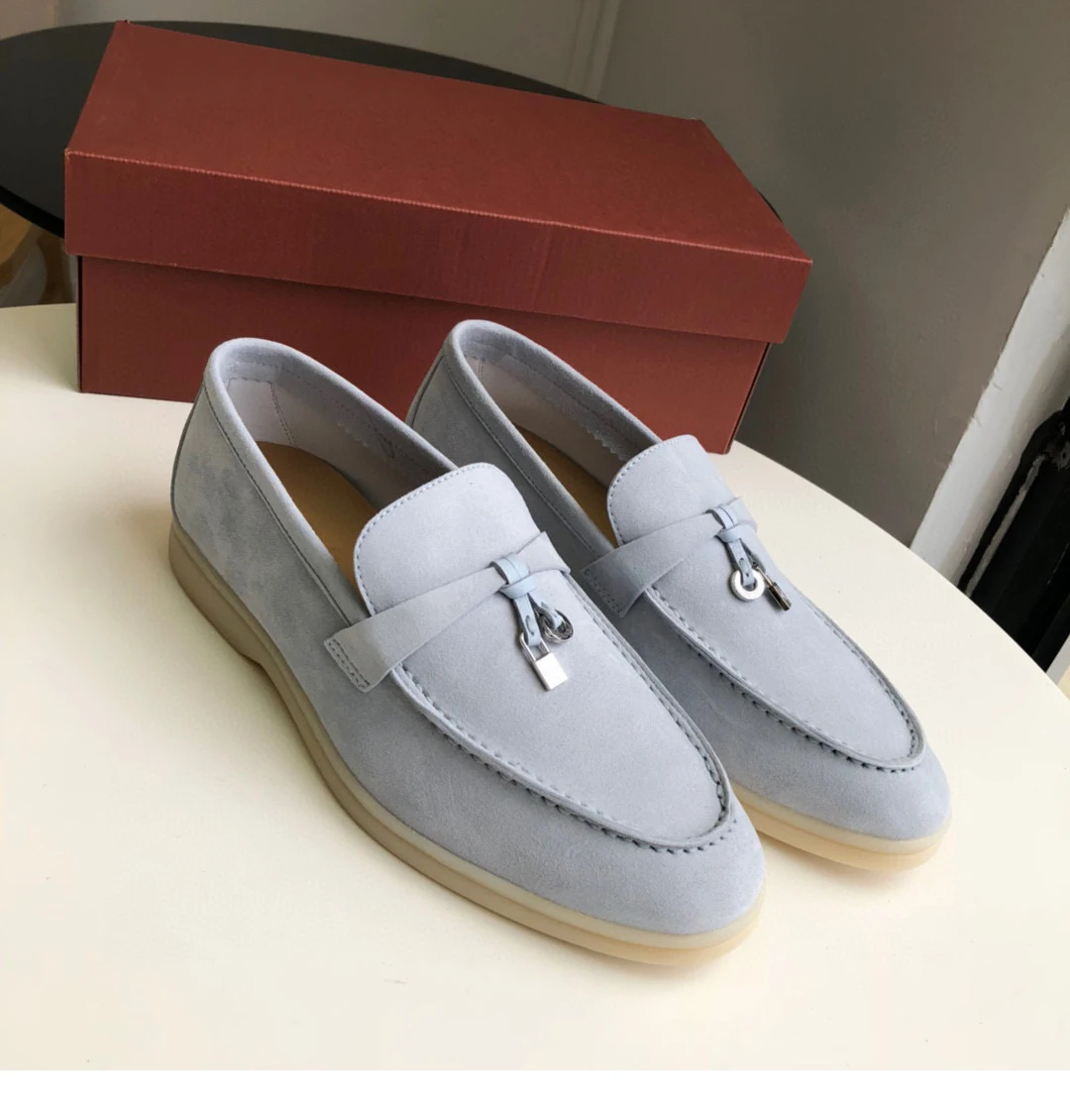 Donna-in  Trending Colors River Stone Women Penny Loafers Luxury Suede Leather Comfort Slip-On Female Shoes Flat Rubber Sole