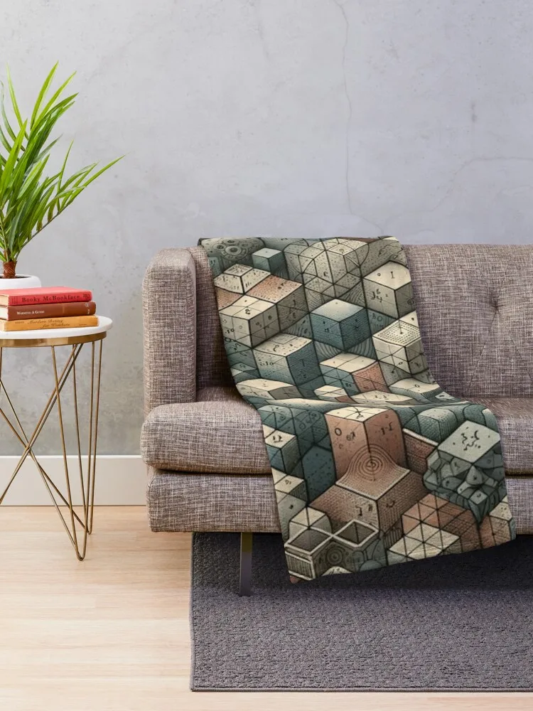 Cubic Conundrum in Earth Tones Throw Blanket For Sofa Thin blankets and throws Blankets