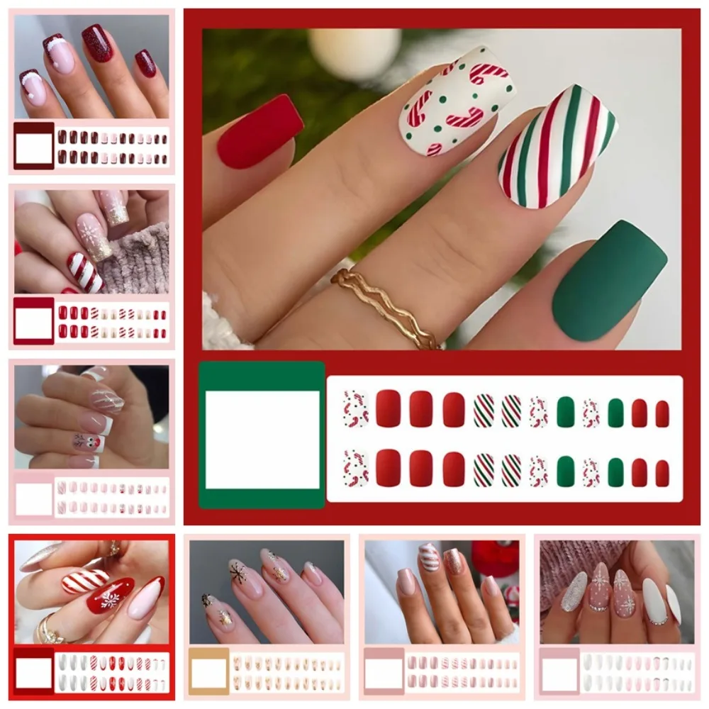 

Nail Supplies Christmas False Nails Manicure Material Press on Nails Christmas Fake Nails Full Cover Nail Art Tips Elk Pattern