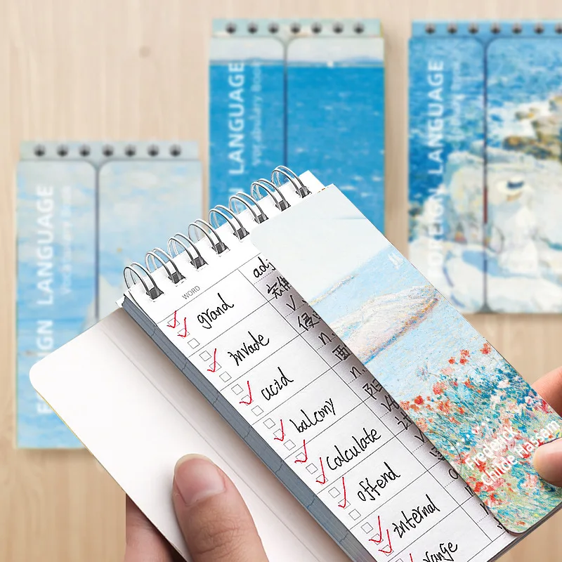 Childe Hassa World Famous Painting Pocket English Word Notebook Learn Foreign Words Memo Notebook Coil Student Portable Notepad