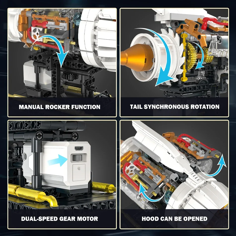 3056 Двигатель самолета, 650 шт., набор моделей строительных блоков, технические MOC с электроприводом, развивающие игрушки, детские рождественские подарки
