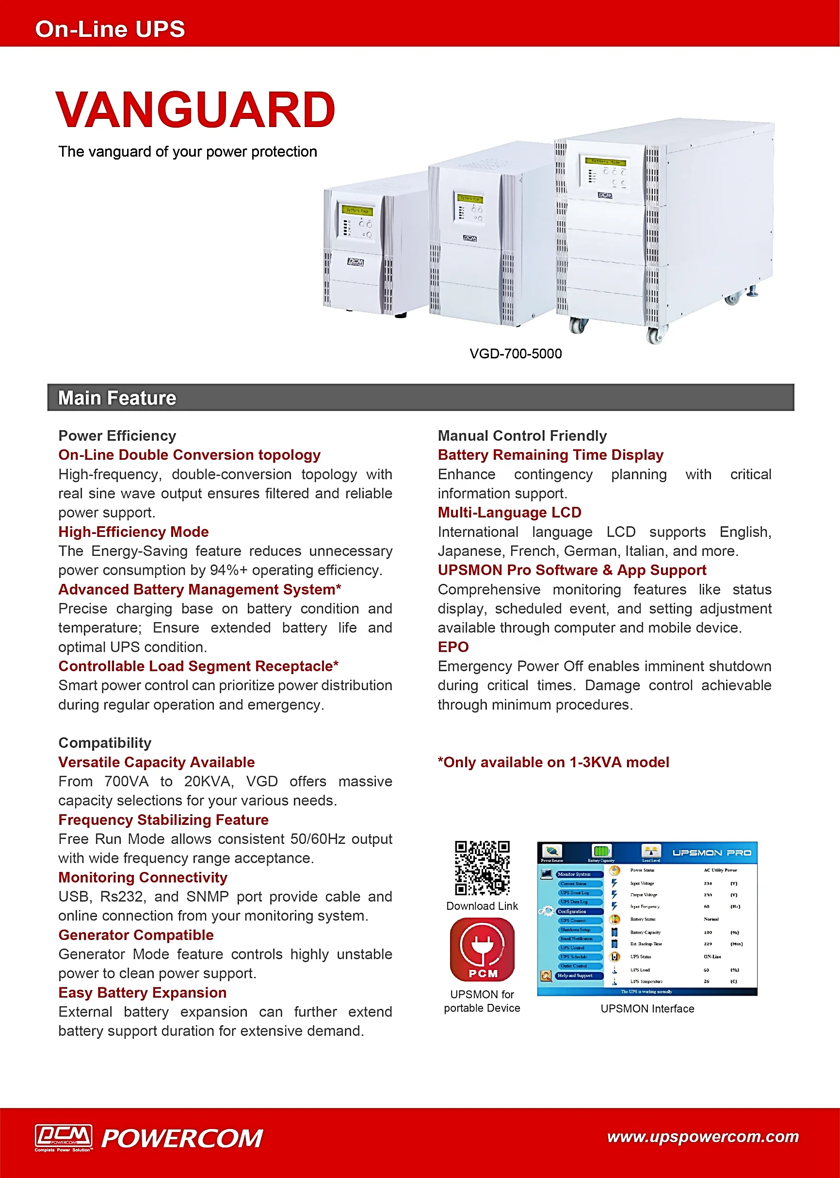 1000VA Online UPS Single Phase Uninterruptible Power Supply for Computer and NAS