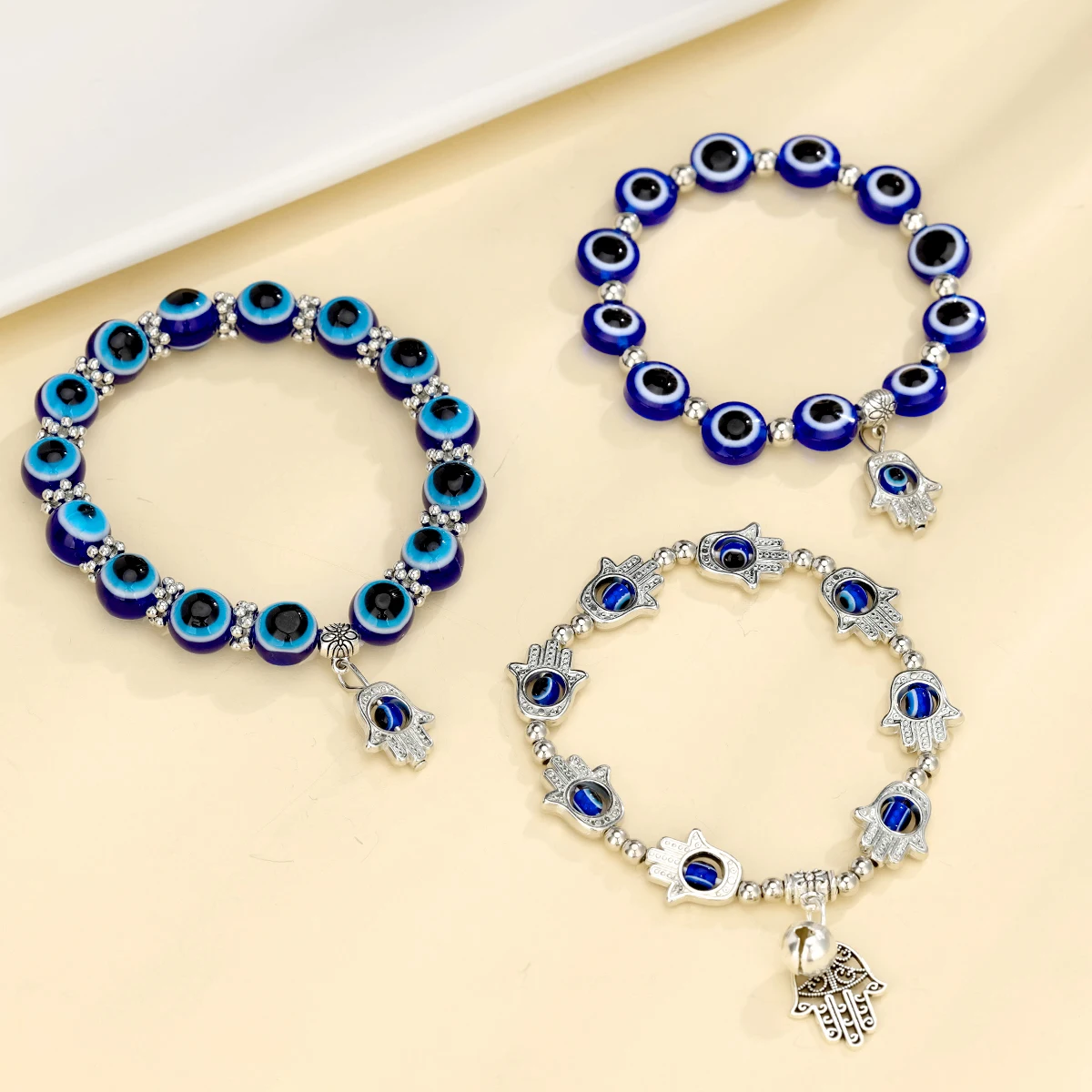 3-piece Devil's Eye Resin Beaded Bracelet Set