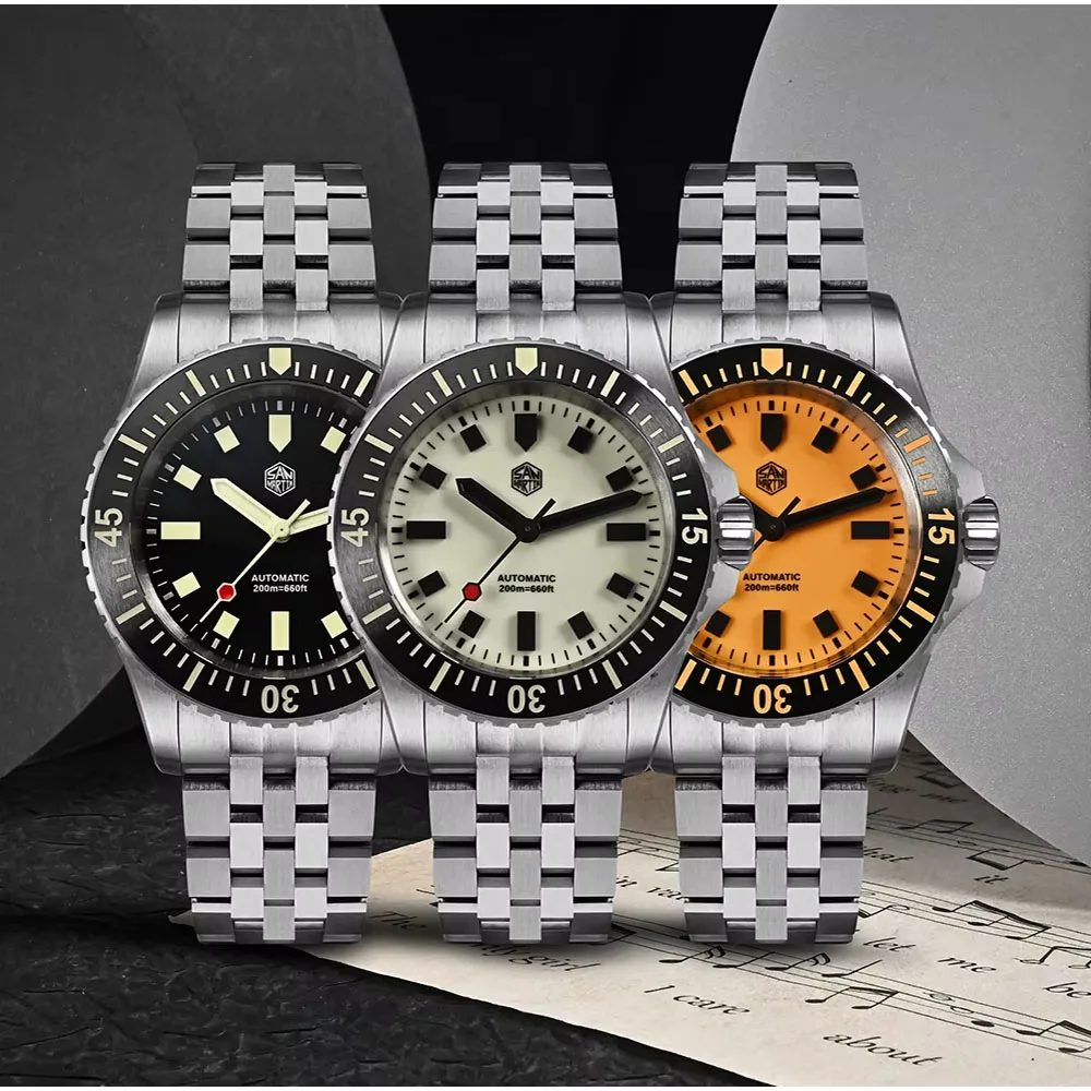 San Martin SN0012 Men Diver Watch 1200HV Hardening Coating Full Luminous Dial ST2130 Automatic Mechanical Watch 200M Waterproof