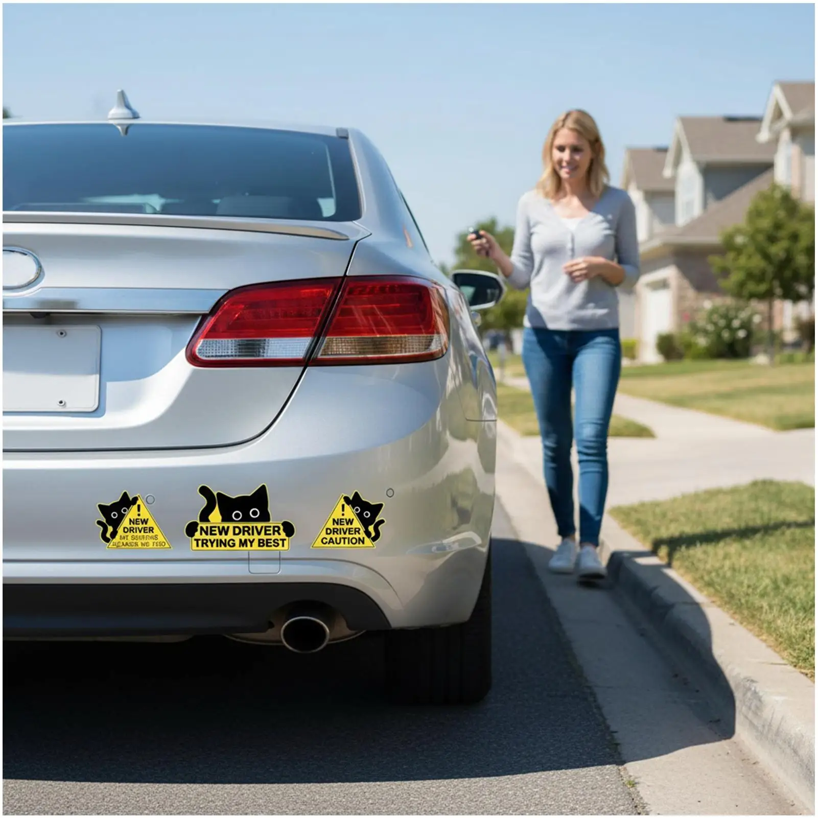 New Driver Car Sticker 3 Pieces Black Cat Auto Decals Vehicle Decoration Decals For Drivers Road Trips Daily Commuting Outdoor