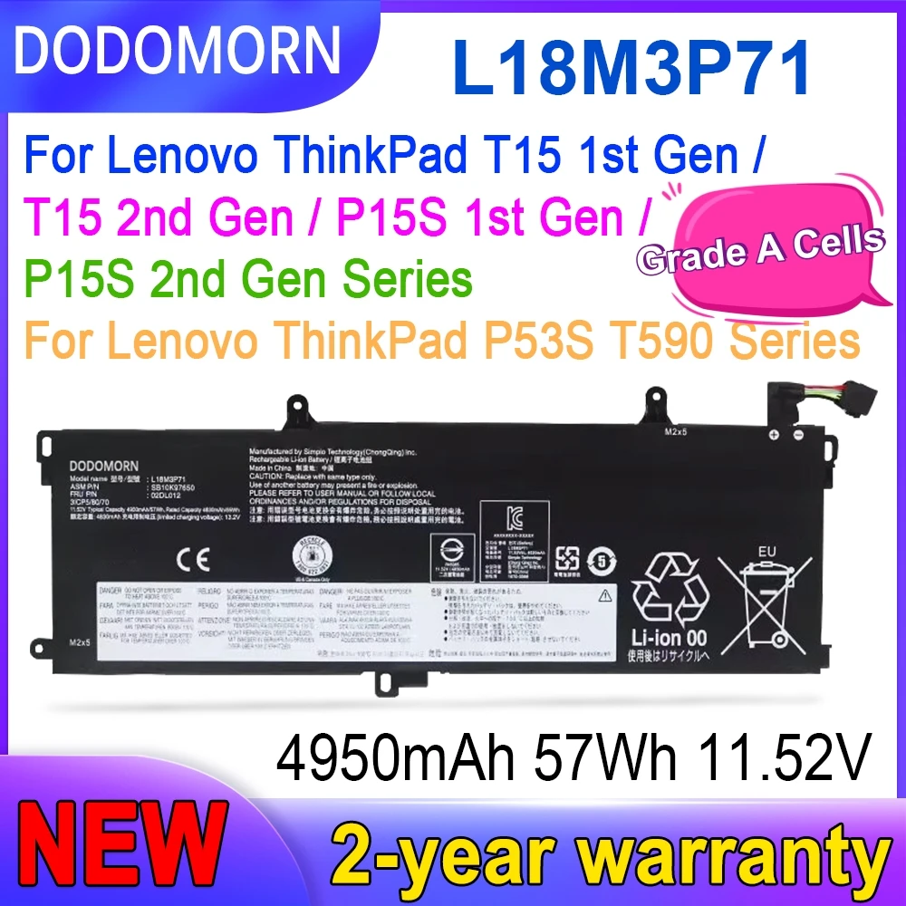 High Quality L18M3P71 Laptop Battery For Lenovo T590 P53S T15 Gen2 P15s Gen1 Gen2 L20D3P71 TP00104C L18L3P71 L18S3P71 SB10K97649