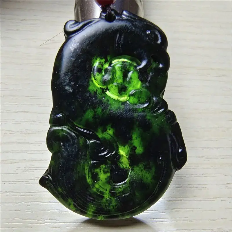 

Natural Medicine King Stone Pendant Dark Green Jade Dragon Necklace Jade Pendant