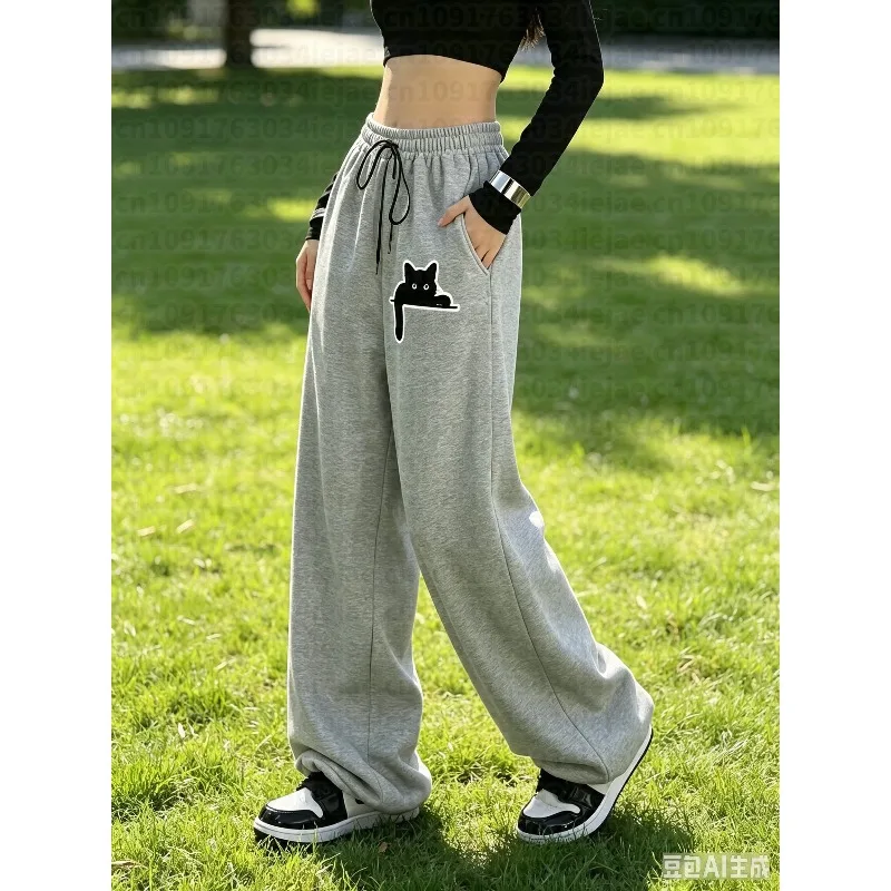 Loose-Fitting Straight-Leg Pants for Women Kid with Drawstring, Featuring Slogan Prints, Suitable for Teachers, Graduation