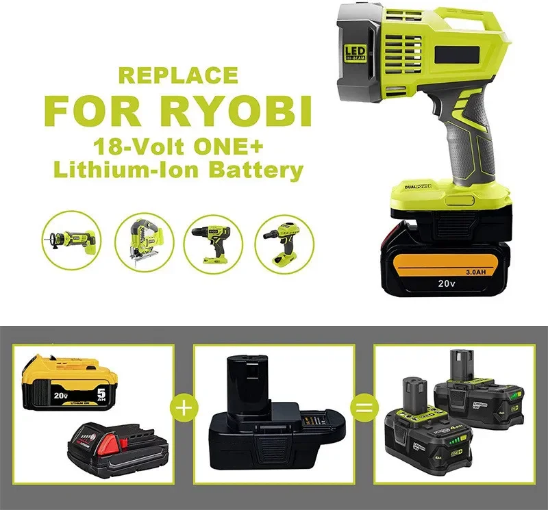 Adaptador convertidor de batería DM18RL USB DM20ROB para RYOBI Convert para Dewalt 20V para Milwaukee a 18V